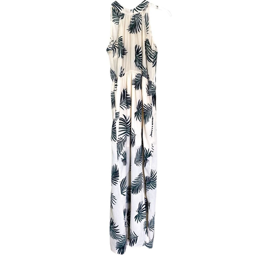 Vici Dolls Cream & Green Palm Print High Neck Side Slit Resort Maxi Dress Size S